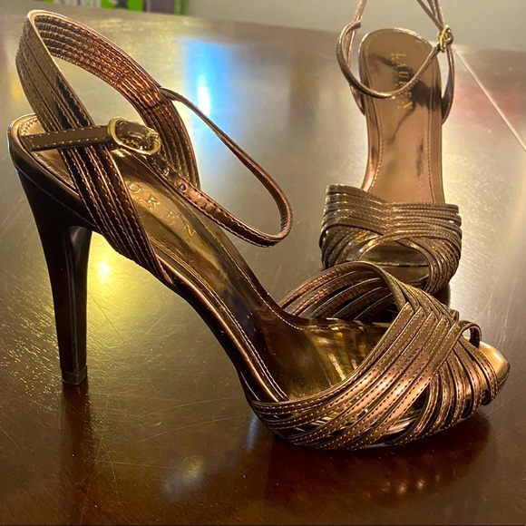 Ralph Lauren Katarina 4 inch strappy open toe heel bronze copper like new - Picture 1 of 5